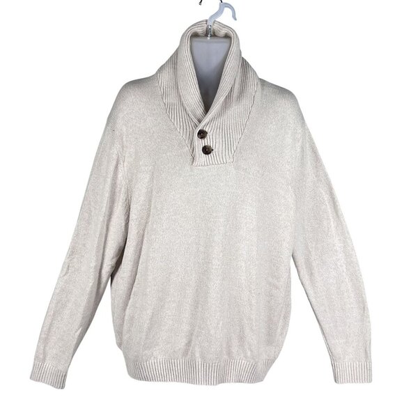 Izod Mens XL Cream Shawl Collar Pullover Sweater Preppy Old Money Minimalist - Picture 1 of 16